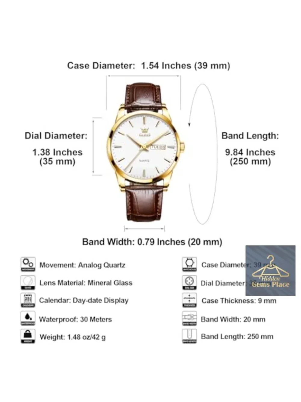 Men's Casual Leather Watch, Three-Hand Analog Stainless Steel Luminous Quartz